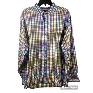 Tommy Bahama Men's 100% Linen Multi-Color Plaid Long Sleeve Button Front Shirt L